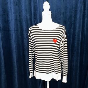 Adorable Striped Black and White Women's Top with Heart Detail